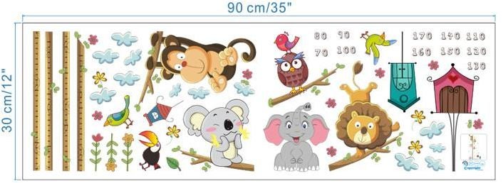 Fast Print PVC Jungle Animals Lion Monkey Owl Height Measure Wall Sticker Multicolour 30x90cm  - Image 5