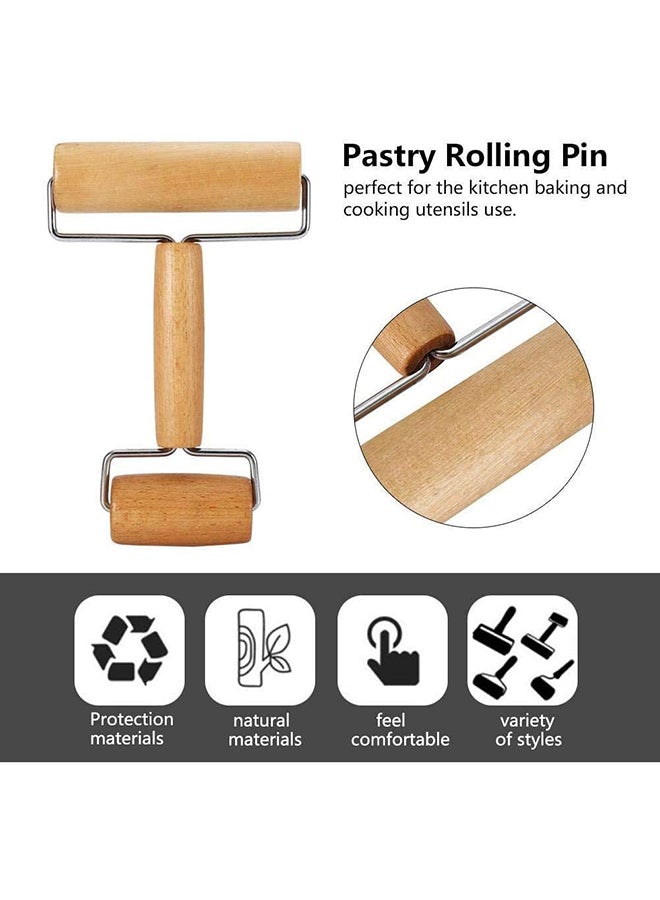 ARTC Wood Pastry Pizza Roller Cookies Rolling Pin Brown 17cm - Image 2
