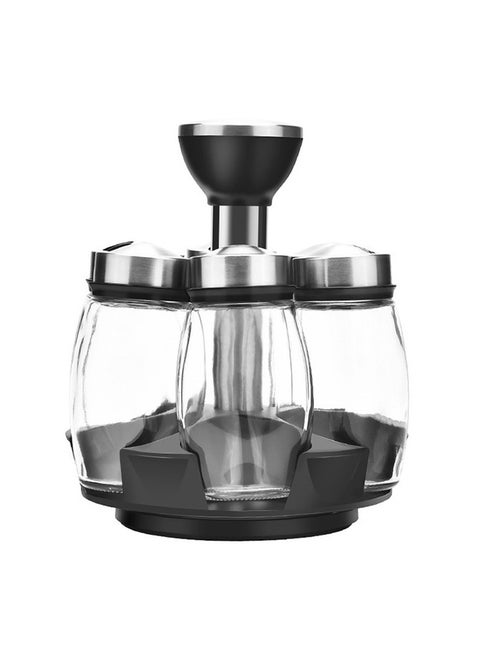 6-Pieces Kitchen Rotating Seasoning Storage Bottles Set Transparent 18x16x16cm
