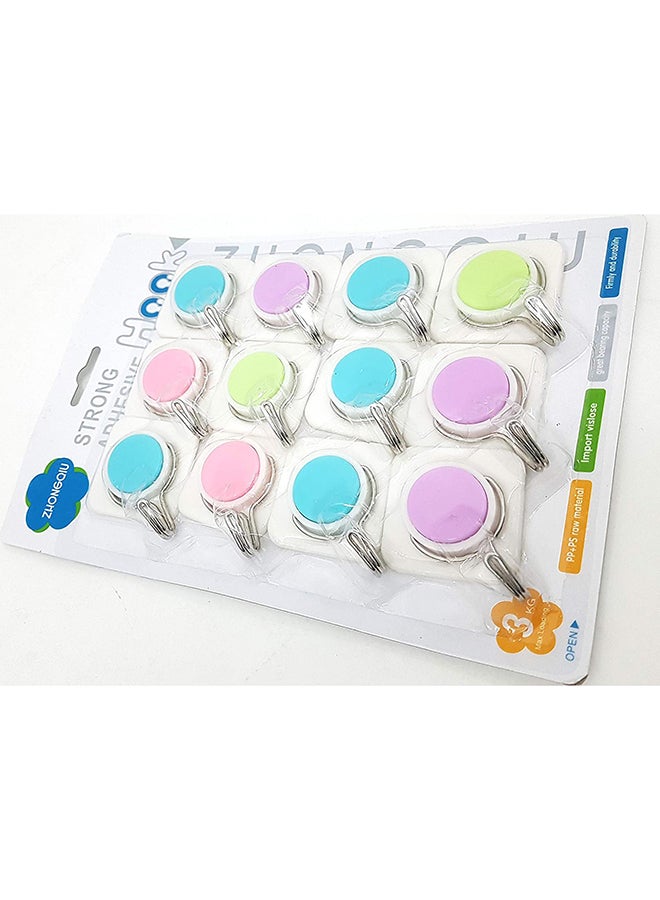 12-Piece Self-Adhesive Plastic Hooks Blue/Pink/Green 5x5cm  - Image 2