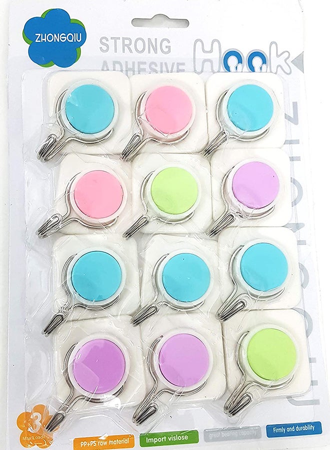 12-Piece Self-Adhesive Plastic Hooks Blue/Pink/Green 5x5cm  - Image 3