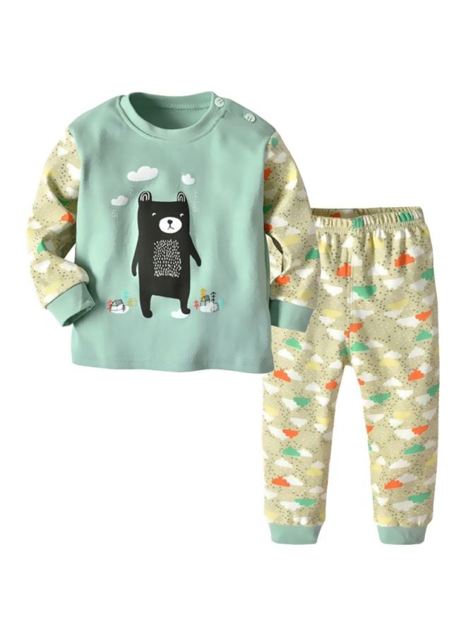 شاربدو طقم ملابس نوم مكون من قطعتين أخضر/ أصفر/ أبيض - Image 1