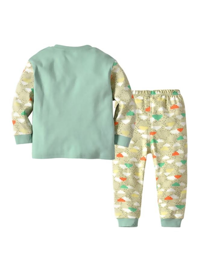 شاربدو طقم ملابس نوم مكون من قطعتين أخضر/ أصفر/ أبيض - Image 2