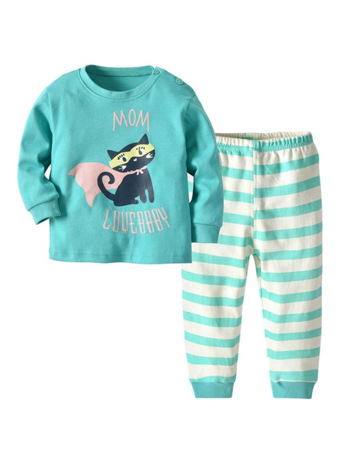 شاربدو طقم ملابس نوم مكون من قطعتين أزرق/أبيض/وردي - Image 2