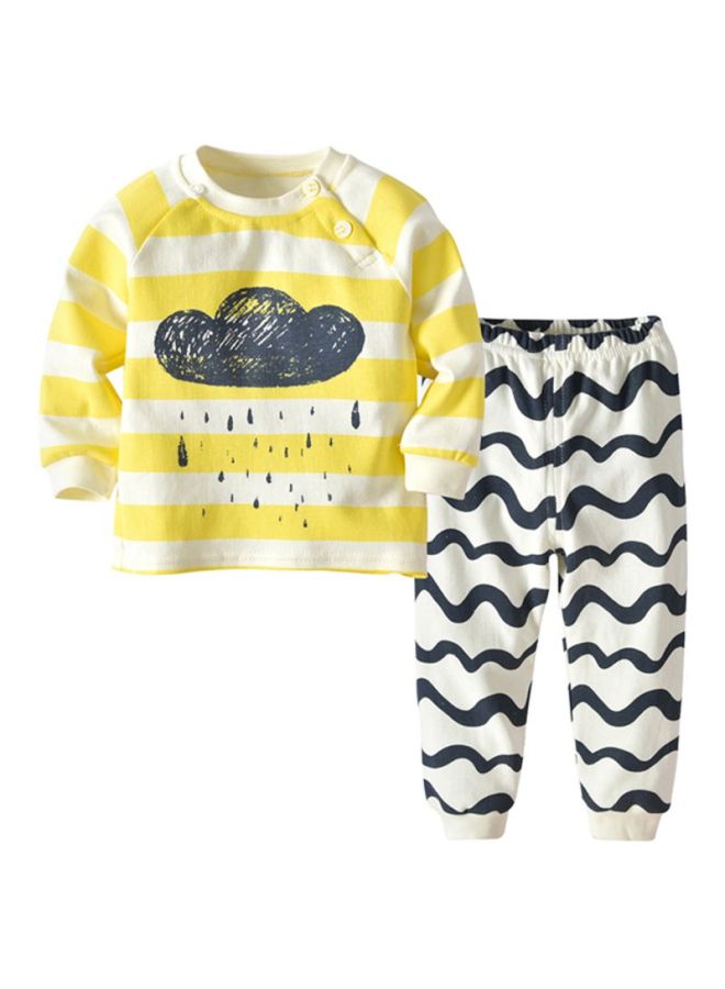 شاربدو طقم ملابس نوم مكون من قطعتين أصفر/أبيض/أزرق - Image 1