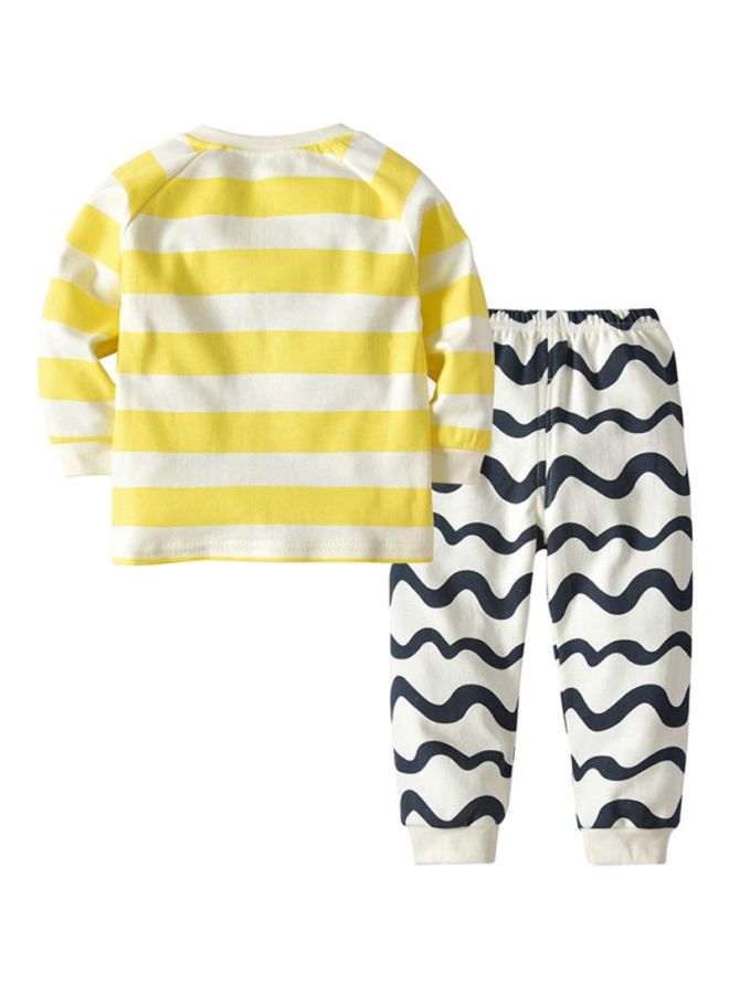 شاربدو طقم ملابس نوم مكون من قطعتين أصفر/أبيض/أزرق - Image 2