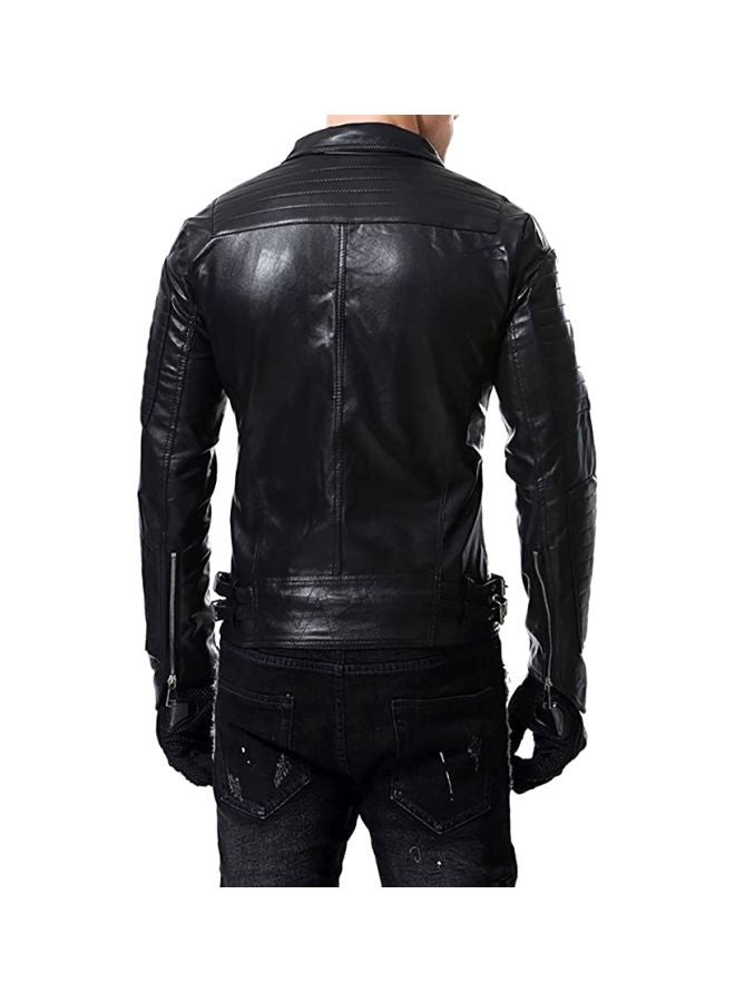 Sharpdo Long Sleeve Leather Jacket Black  - Image 2