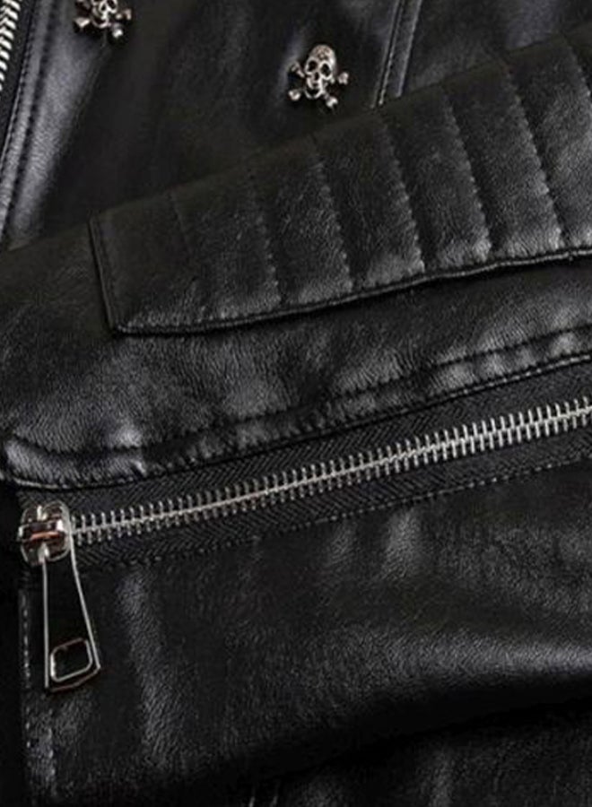Sharpdo Long Sleeve Leather Jacket Black  - Image 3