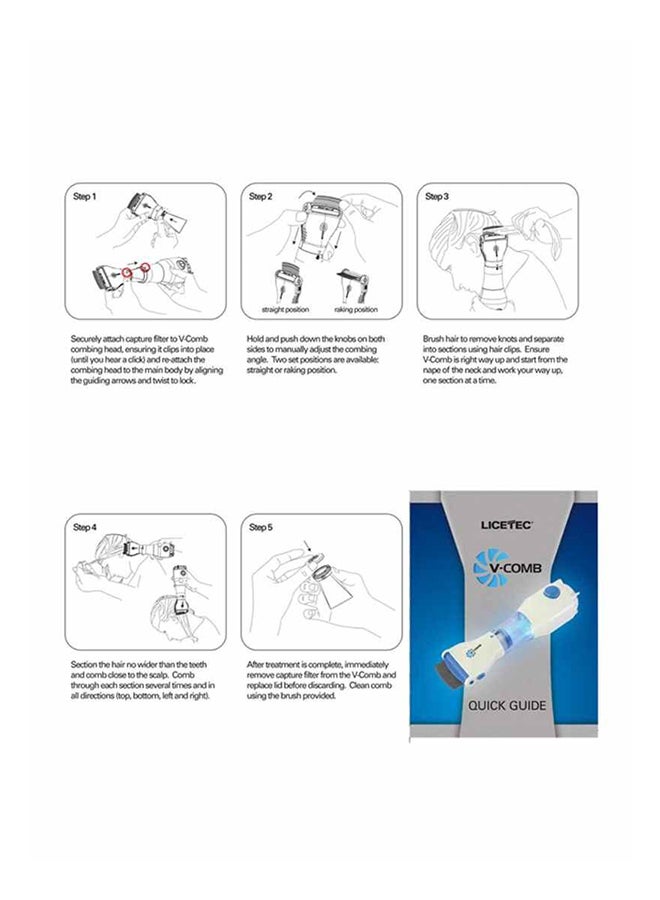 V-Comb Electric Lice Removing Comb White/Blue 16.6x14x8cm  - Image 3