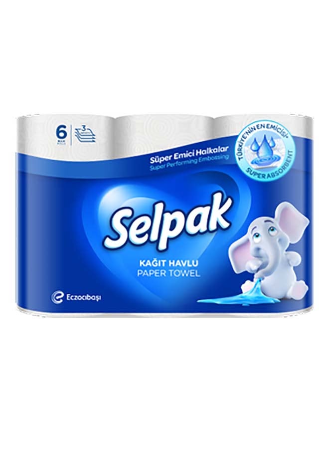 Selpak - Super Absorbent Kitchen Paper Towel 80 Sheets x 3Ply, Pack of 6 Rolls - Image 1