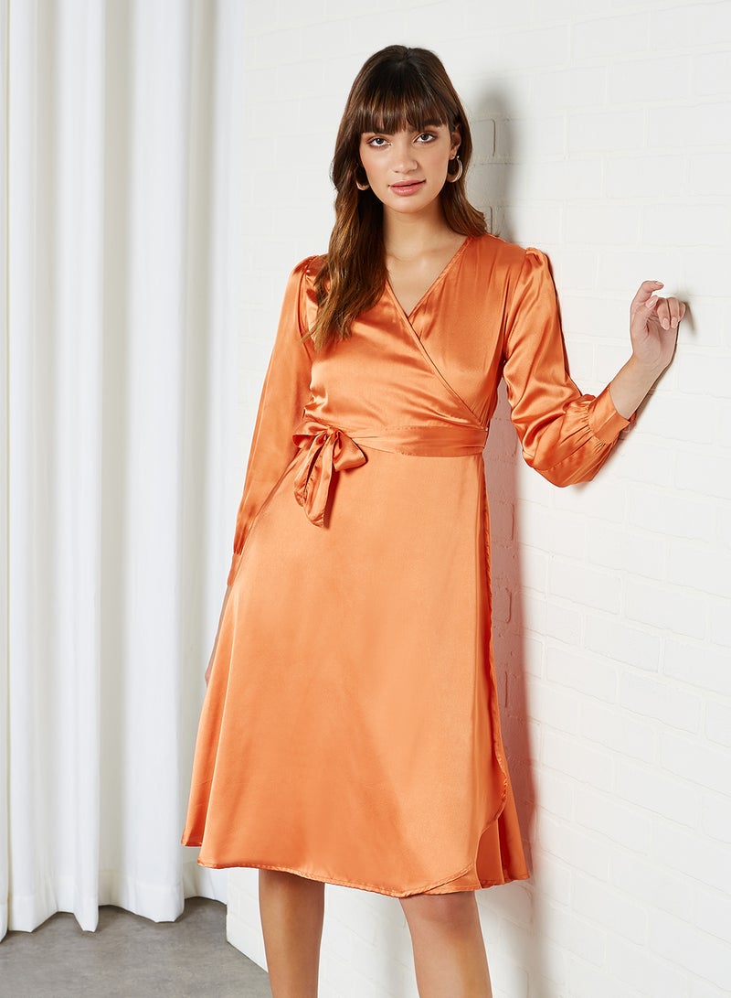 Aila - Solid Design Long Sleeves Dress Rust - Image 1