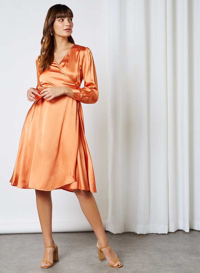 Aila - Solid Design Long Sleeves Dress Rust - Image 1