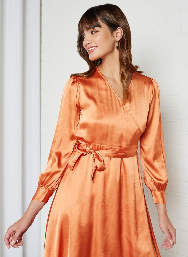 Aila - Solid Design Long Sleeves Dress Rust - Image 1