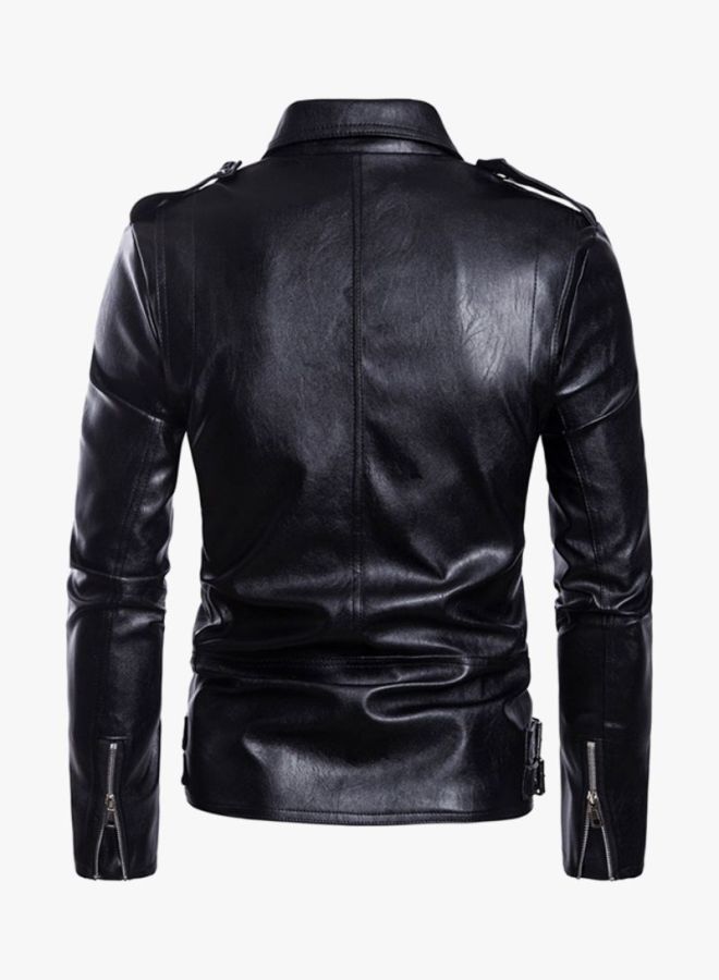 Sharpdo Long Sleeve Leather Jacket Black  - Image 2