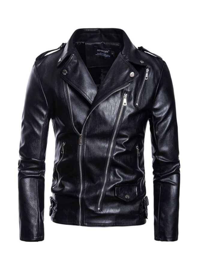 Sharpdo Long Sleeve Leather Jacket Black  - Image 1
