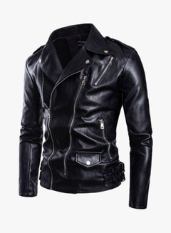Sharpdo Long Sleeve Leather Jacket Black  - Image 3