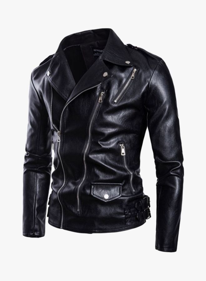 Sharpdo Long Sleeve Leather Jacket Black  - Image 3