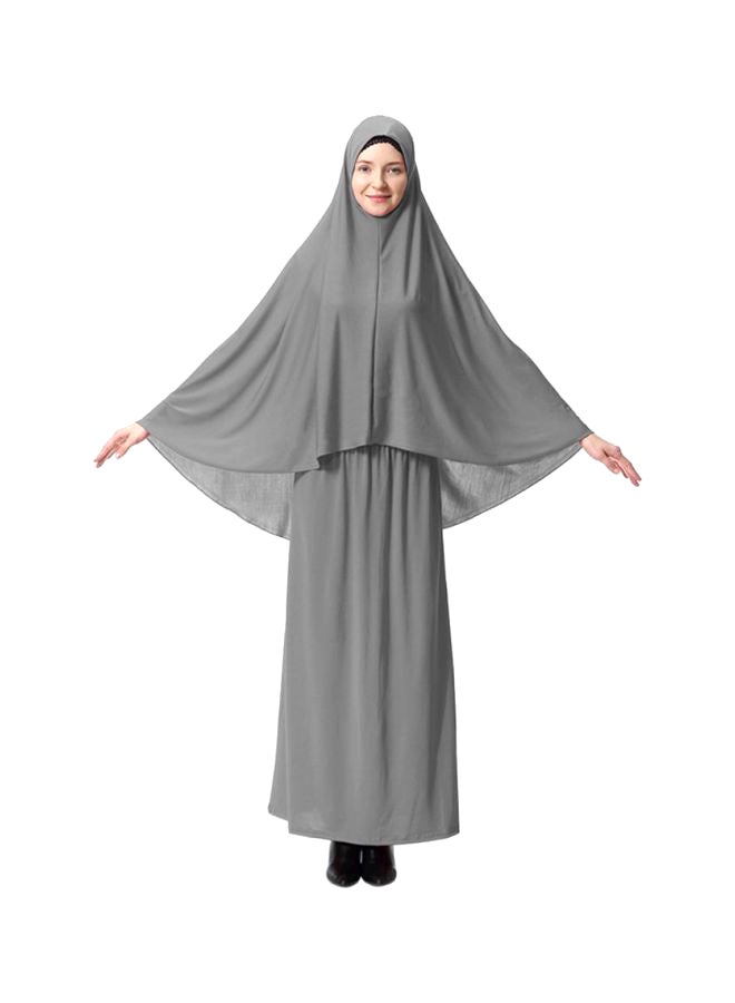 Sharpdo 2-Piece Thobe With Hijab Grey - Image 1