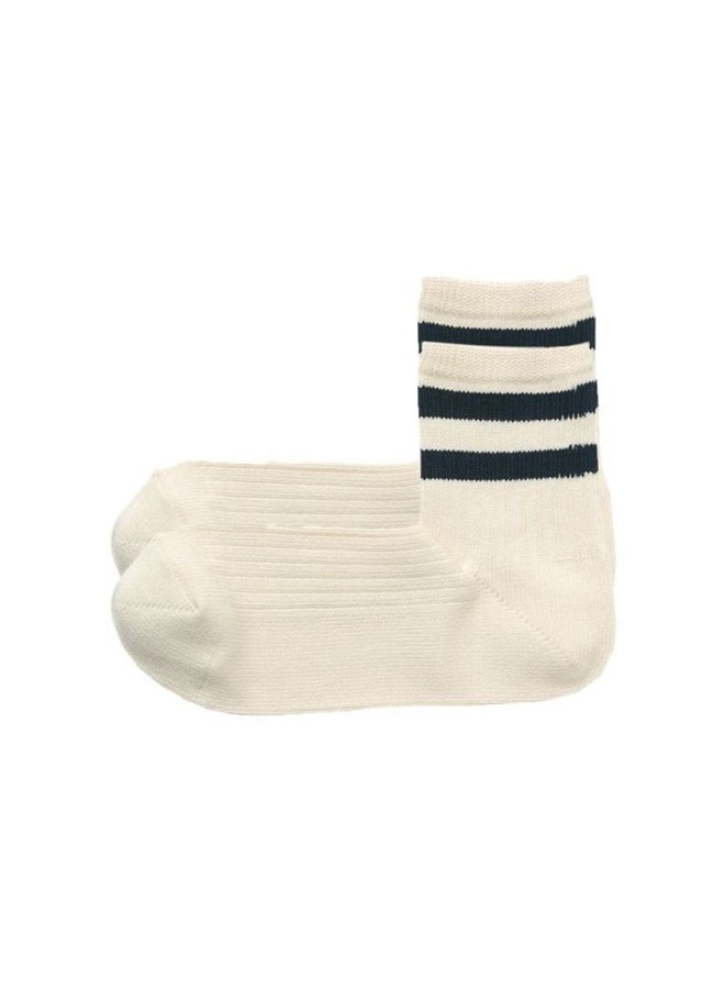 MUJI Cotton Right Angle Socks Beige/Blue  - Image 1