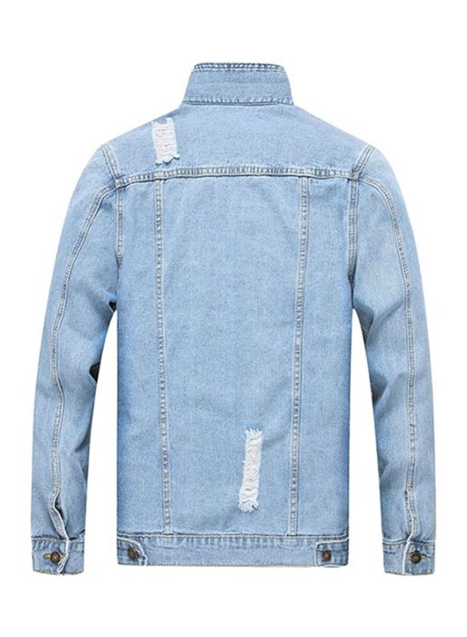Sharpdo Collared Neck Long Sleeve Jacket Blue  - Image 2