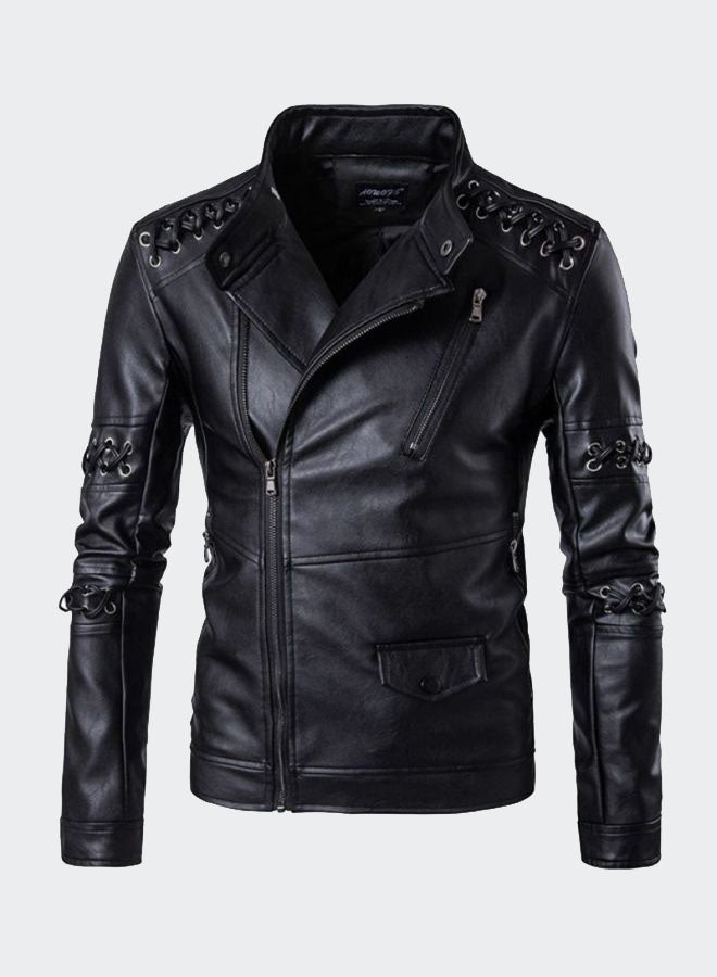 Sharpdo Long Sleeve Leather Jacket Black - Image 1