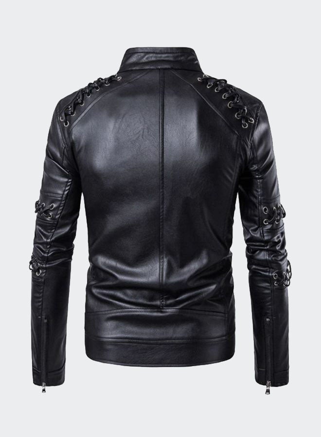 Sharpdo Long Sleeve Leather Jacket Black - Image 2
