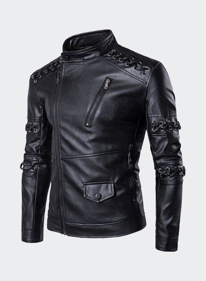 Sharpdo Long Sleeve Leather Jacket Black - Image 3