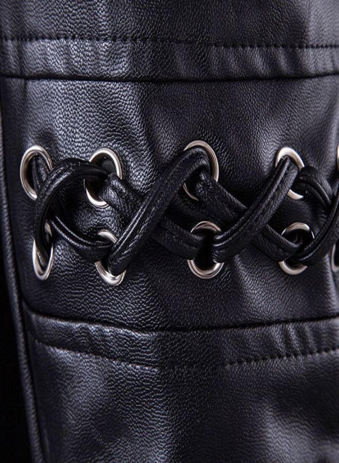 Sharpdo Long Sleeve Leather Jacket Black - Image 4