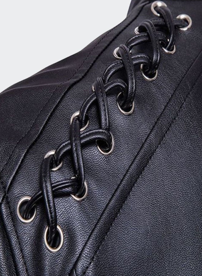Sharpdo Long Sleeve Leather Jacket Black - Image 5