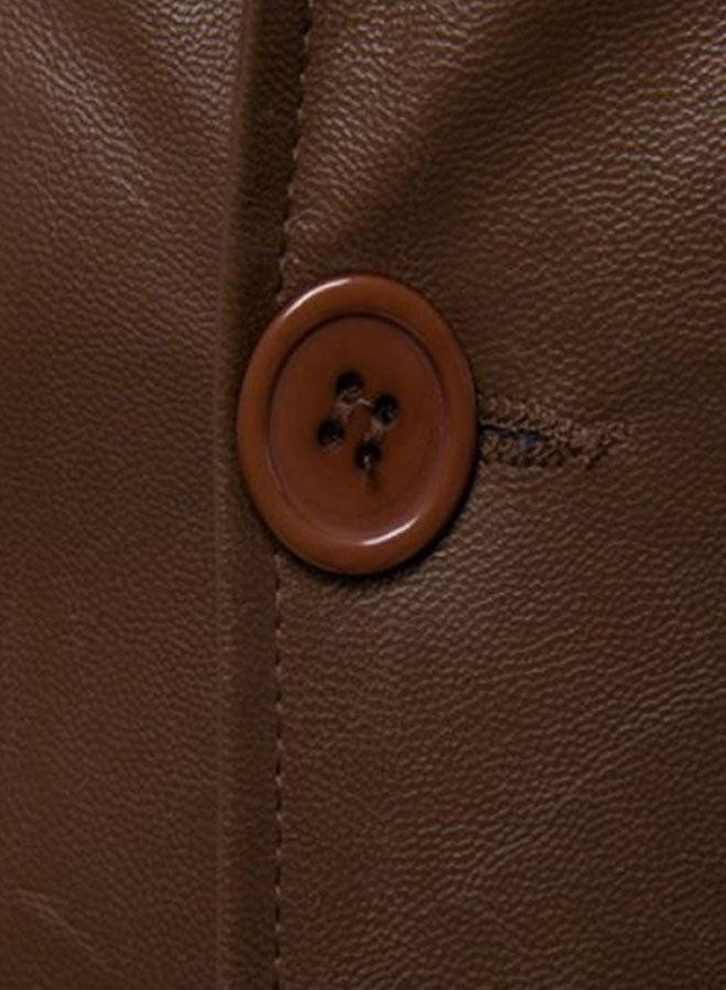 Long Sleeve Leather Jacket Brown