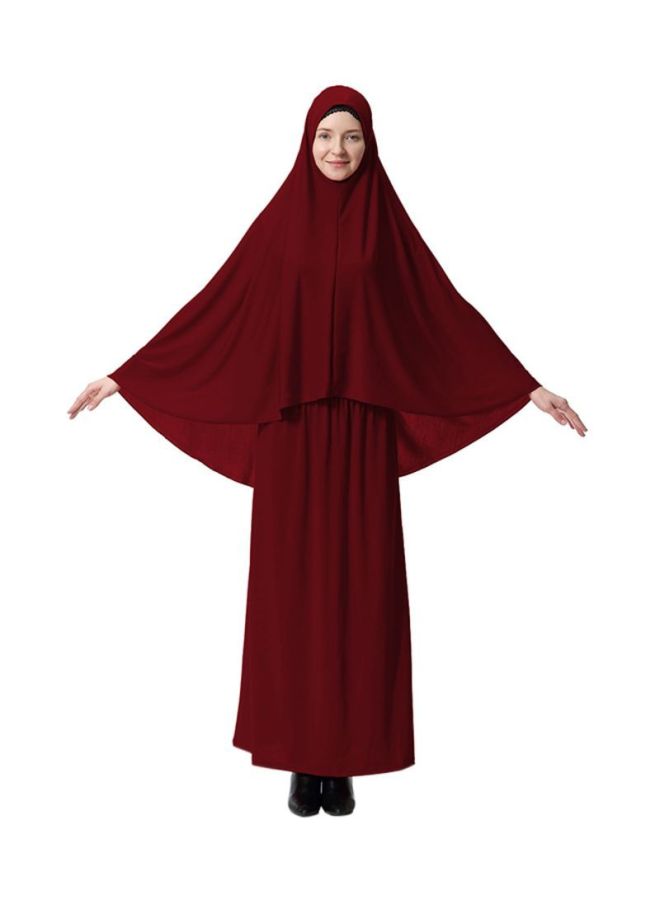 Sharpdo 2-Piece Thobe With Hijab Wine Red - Image 1