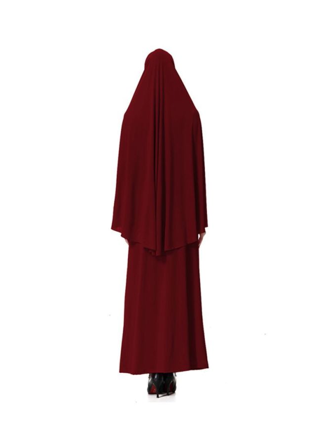 Sharpdo 2-Piece Thobe With Hijab Wine Red - Image 2