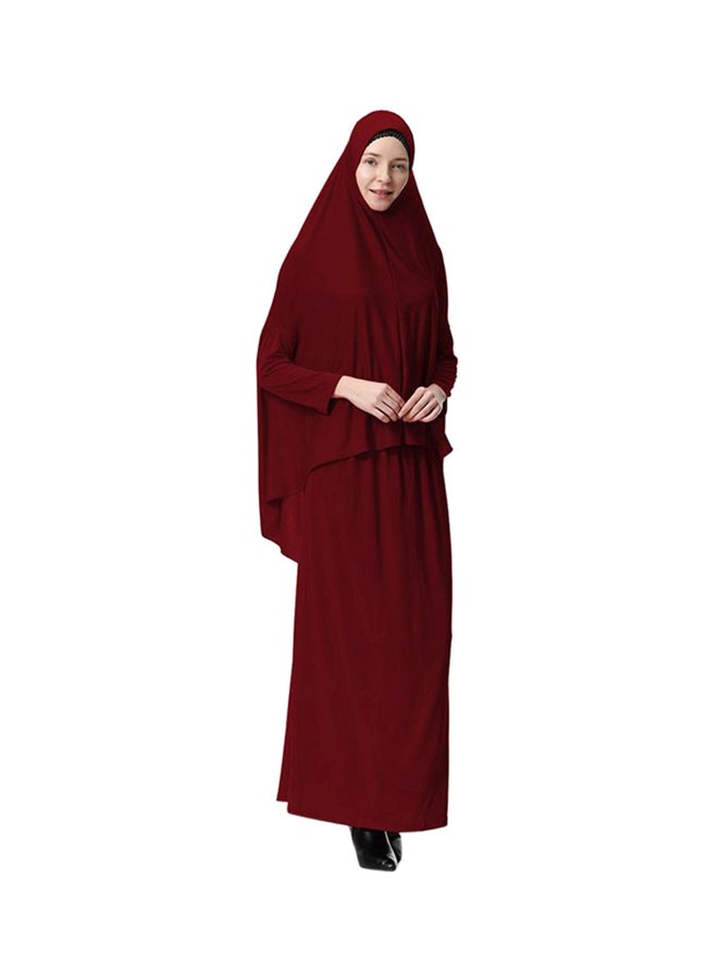 Sharpdo 2-Piece Thobe With Hijab Wine Red - Image 1