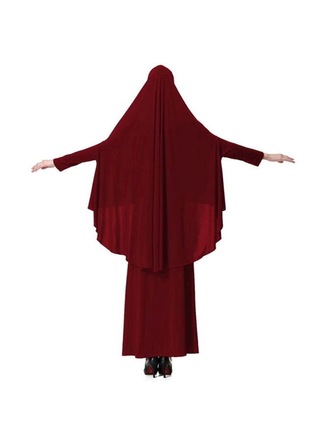 Sharpdo 2-Piece Thobe With Hijab Wine Red - Image 2