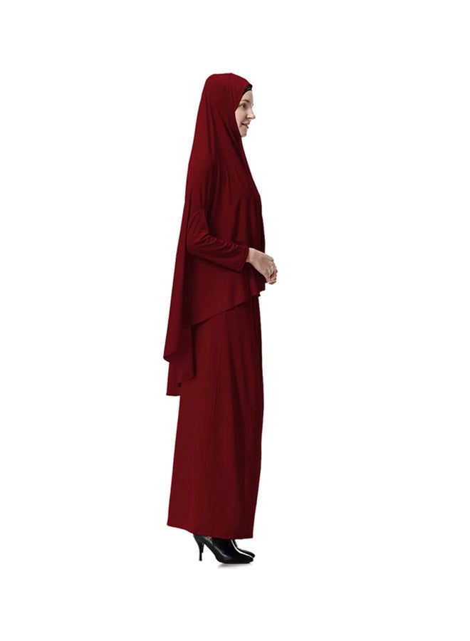 Sharpdo 2-Piece Thobe With Hijab Wine Red - Image 3