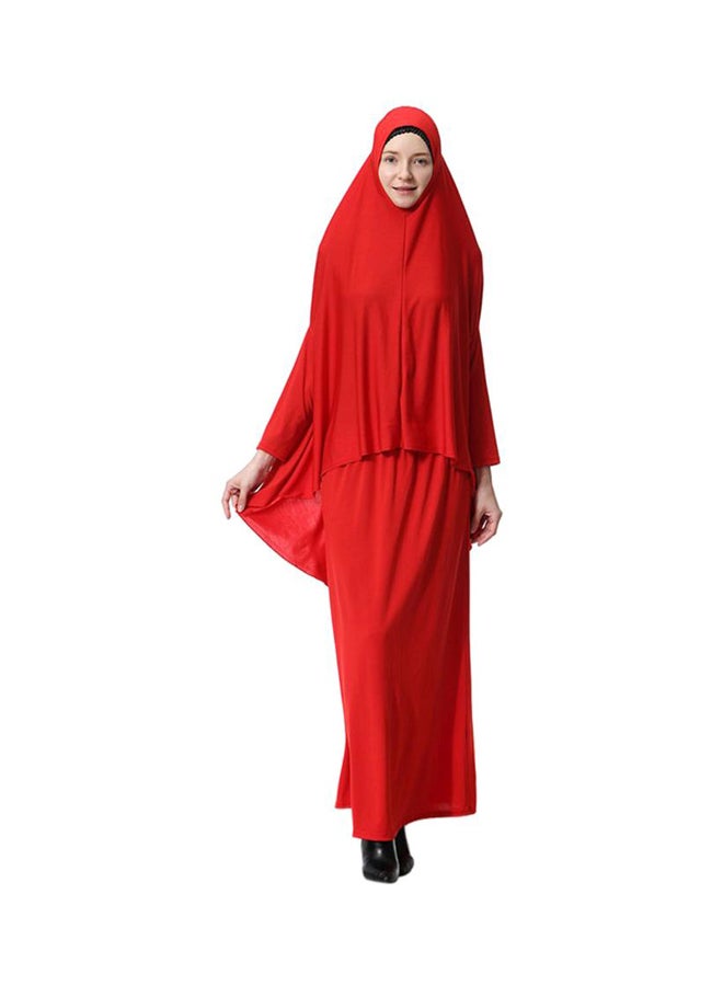 Sharpdo 2-Piece Thobe With Hijab Red - Image 1