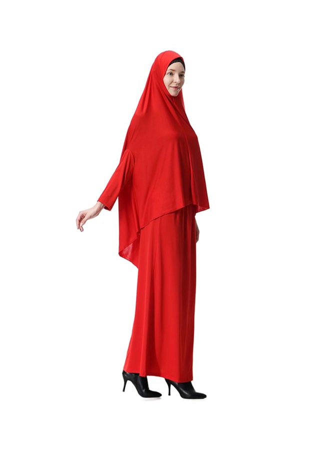 Sharpdo 2-Piece Thobe With Hijab Red - Image 3