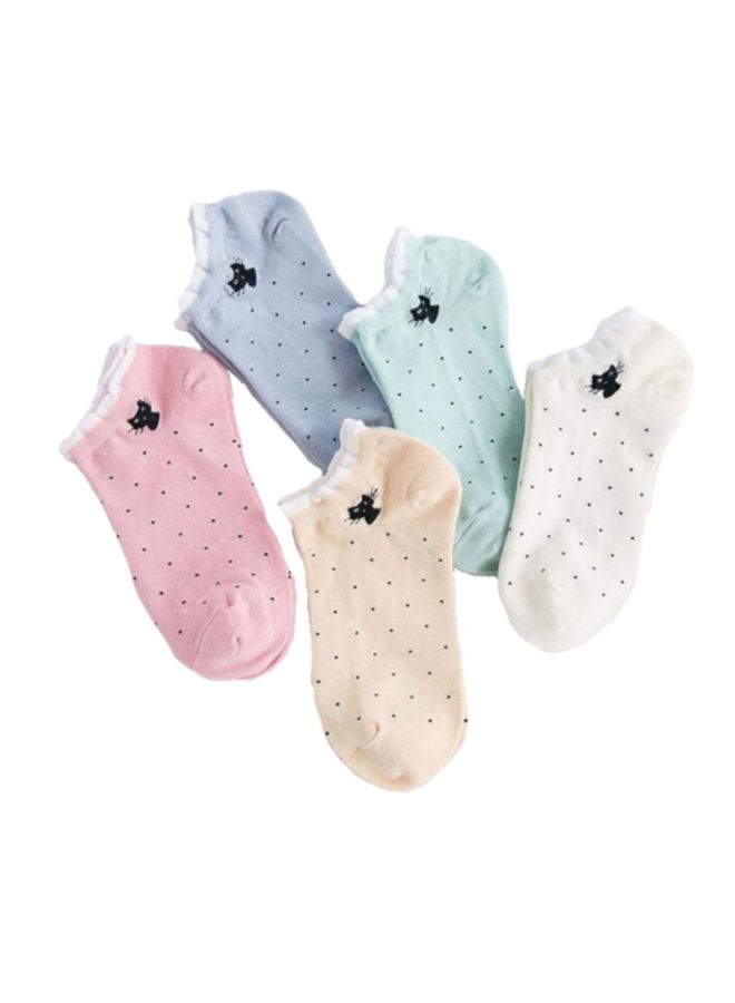 Sharpdo 5-Pair Polka Dot Ruffled Sneaker Socks Blue/Beige/Pink - Image 2