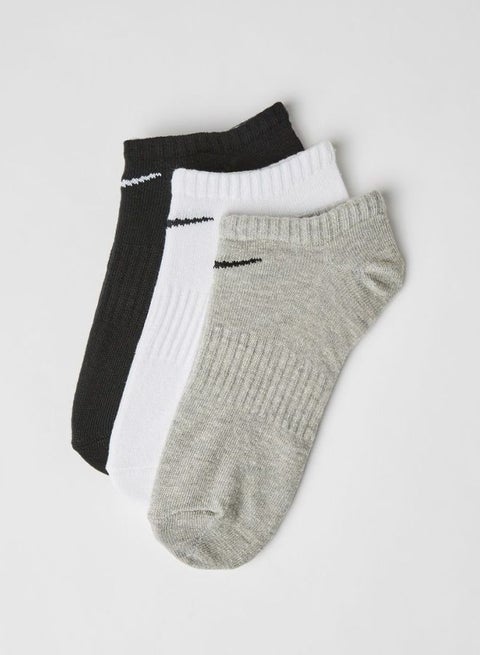 Everyday Lightweight No Show Socks (Pack of 3) Grey/White/Black