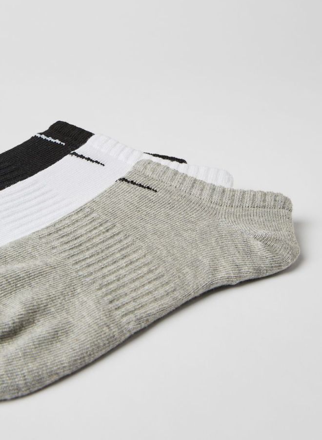 Everyday Lightweight No Show Socks (Pack of 3) Grey/White/Black