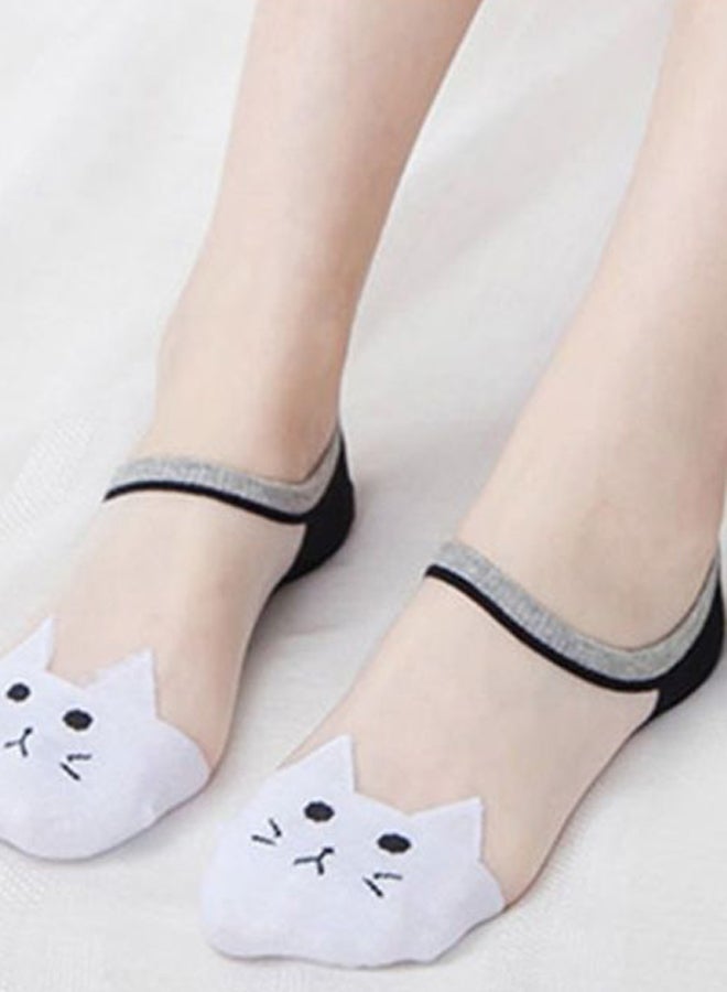 Sharpdo 5-Pair Cartoon Cat Invisible Socks Red/Blue/Clear - Image 4