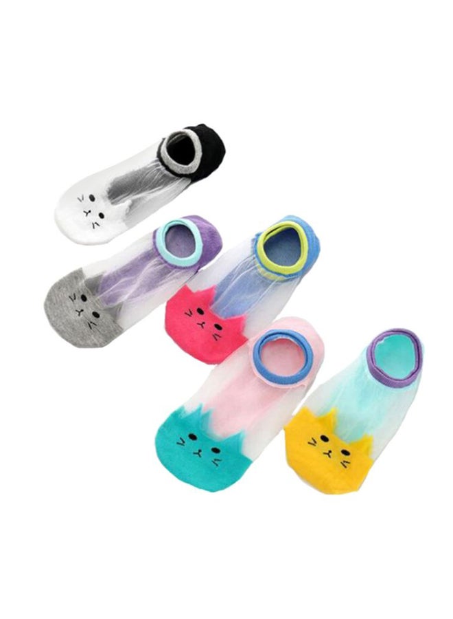 Sharpdo 5-Pair Cartoon Cat Invisible Socks Red/Blue/Clear - Image 2