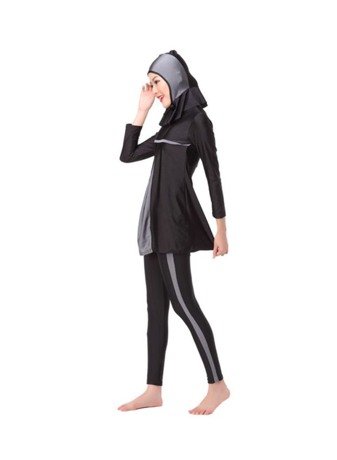 شاربدو طقم بوركيني بأكمام طويلة مكوّن من 3 قطع أسود/ رمادي  - Image 3