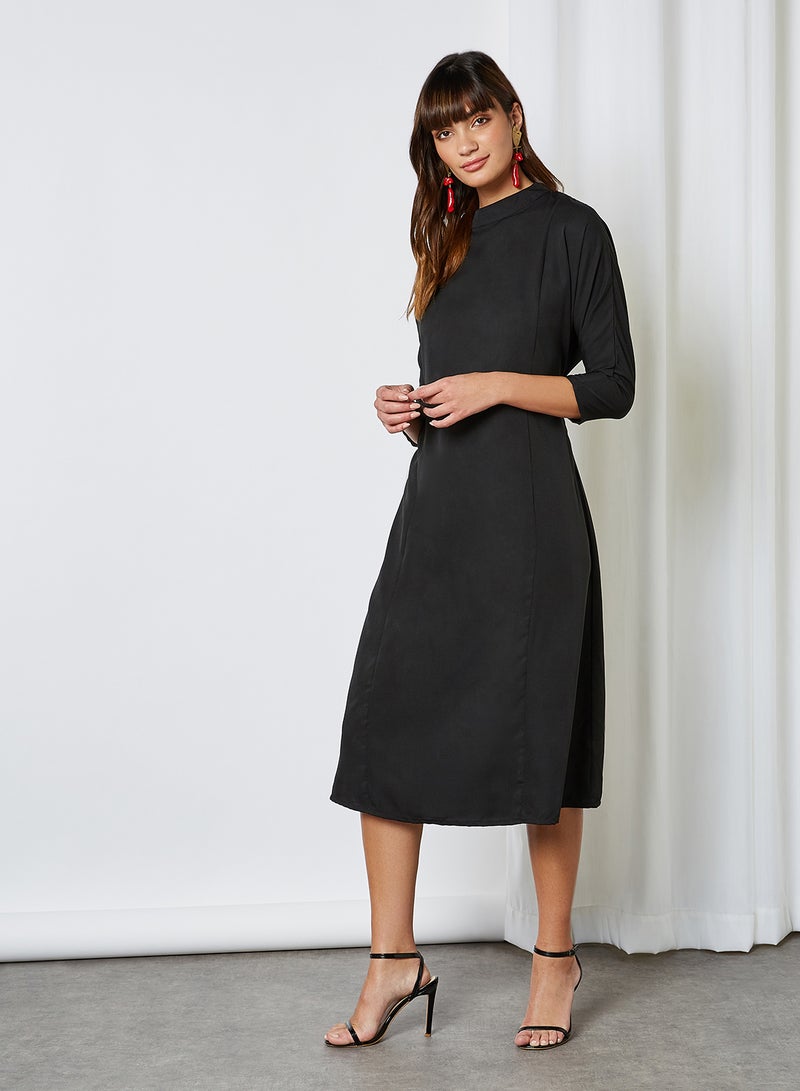Solid Design Casual Wear Dress Black
