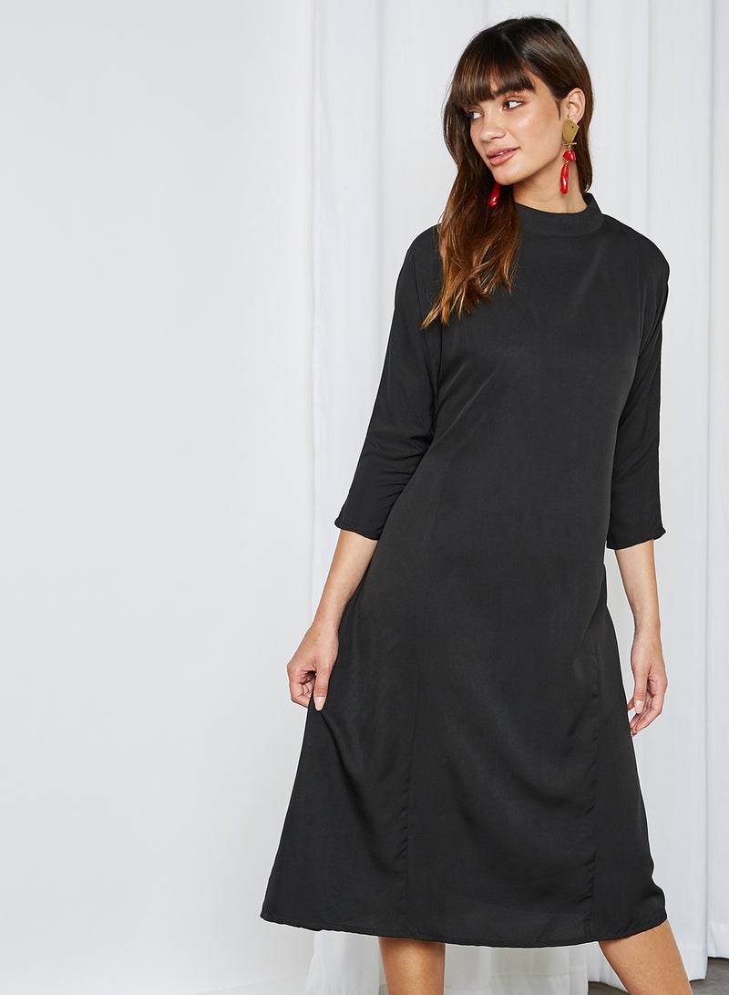 Solid Design Casual Wear Dress Black