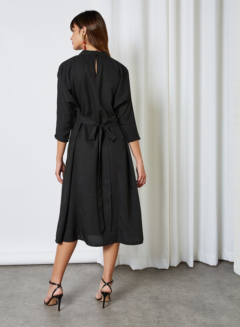 Solid Design Casual Wear Dress Black