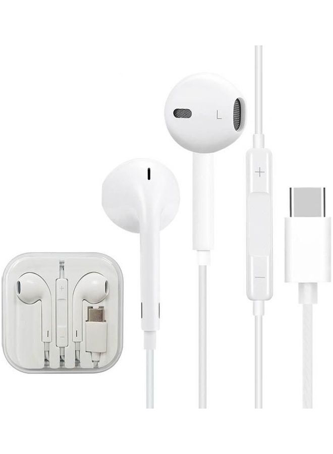 Generic Universal Stereo Type-C In-Ear Wired Headphones White  - Image 1