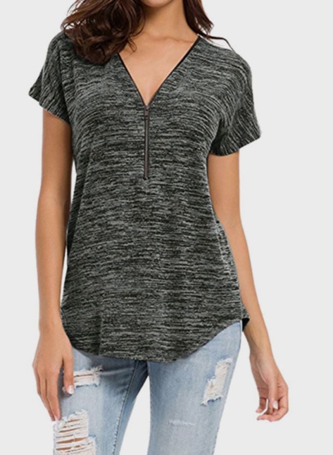 شاربدو بلوزة بأكمام قصيرة ورقبة على شكل الحرف V رمادي - Image 1