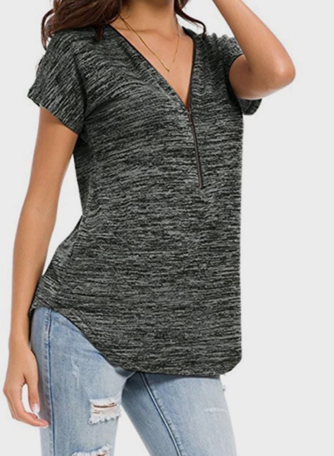 شاربدو بلوزة بأكمام قصيرة ورقبة على شكل الحرف V رمادي - Image 3