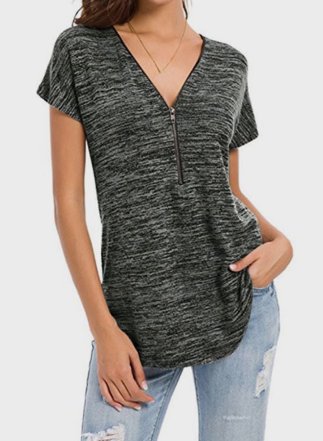شاربدو بلوزة بأكمام قصيرة ورقبة على شكل الحرف V رمادي - Image 4